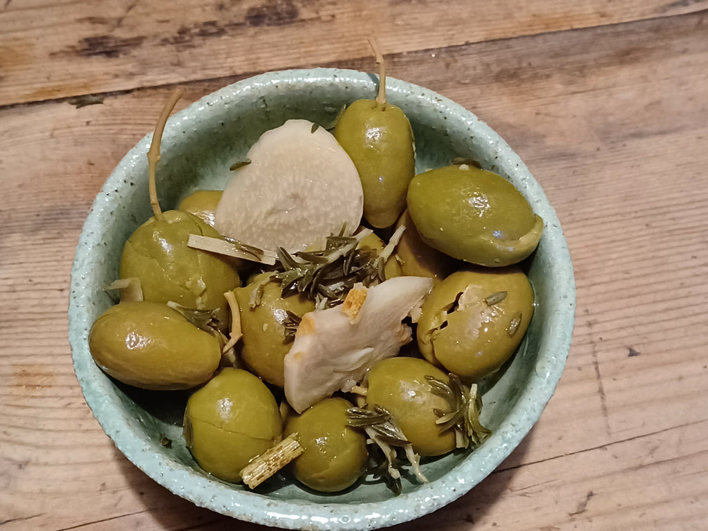 Garlic and herb crushed olives
